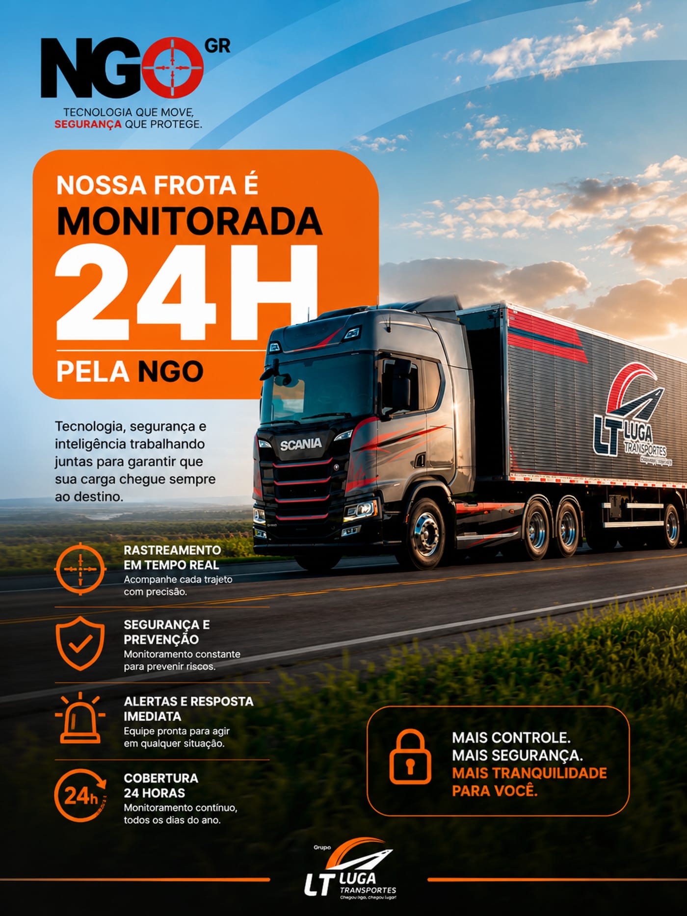 Frota LUGA Transportes com monitoramento de segurança pela NGO GR